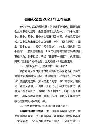 县委办公室2021年工作要点（21项工作）
