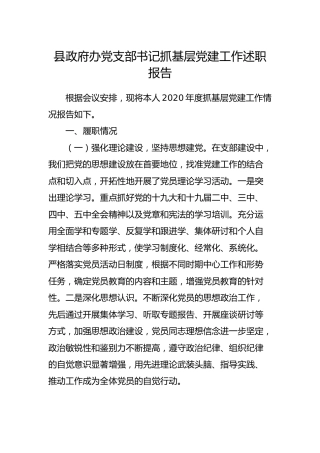 县区政府办党支部书记抓基层党建工作述职报告