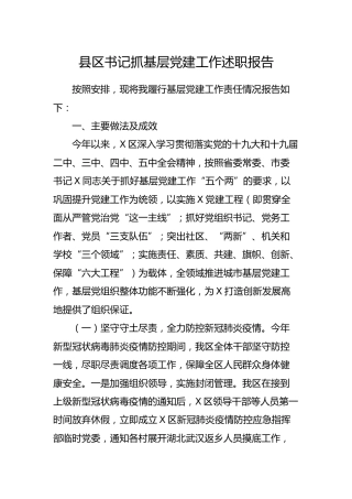 县区书记抓基层党建工作述职报告7700字