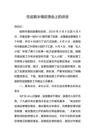 在巡察乡镇反馈会上的讲话
