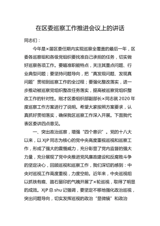 在区委巡察工作推进会议上的讲话3800字