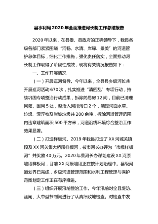 水利系统2020年全面推进河长制工作总结报告
