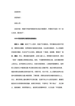 组织生活会谈心谈话记录参考素材
