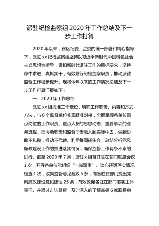 派驻纪检监察组2020年工作总结及下一步工作打算