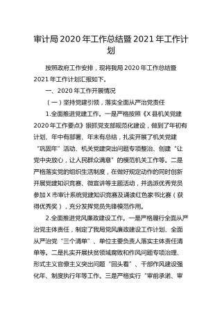 审计系统2020年工作总结及2021年工作计划3100字