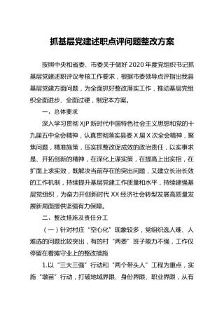 抓基层党建述职点评问题整改方案3400字