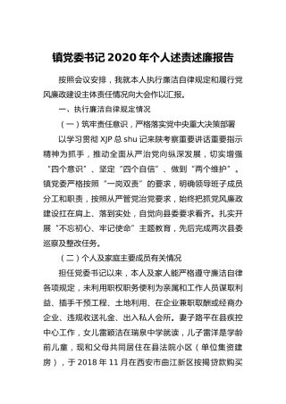 镇党委书记2020年个人述责述廉报告2600字