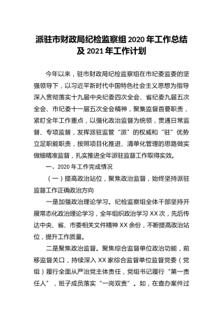 派驻纪检监察组2020年工作总结及2021年工作计划2篇