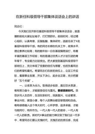 在新任科级领导干部集体谈话会上的讲话