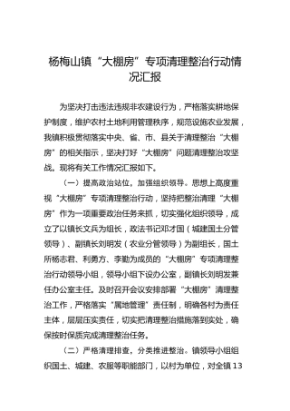 杨梅山镇“大棚房”专项清理整治行动情况汇报
