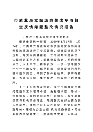 巡察整改专项督查反馈问题整改情况报告5100字