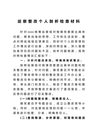 巡察整改个人剖析检查材料5600字