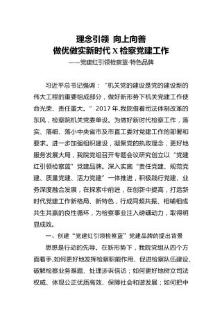 检察系统党建品牌经验汇报：党建红引领检察蓝
