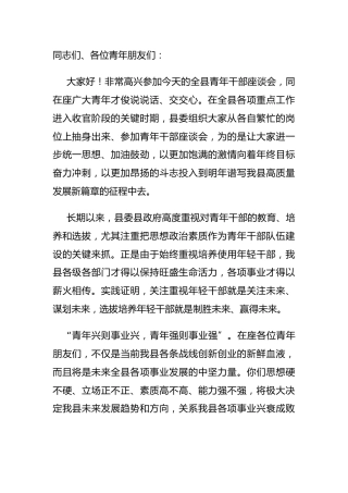 在全县青年干部座谈会上的讲话4700字