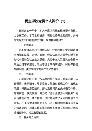 民主评议党员个人评价3篇