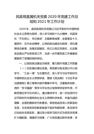 民政系统2020年党建工作总结和2021年工作计划
