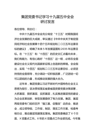 集团公司党委书记学习十九届五中全会研讨发言3400字