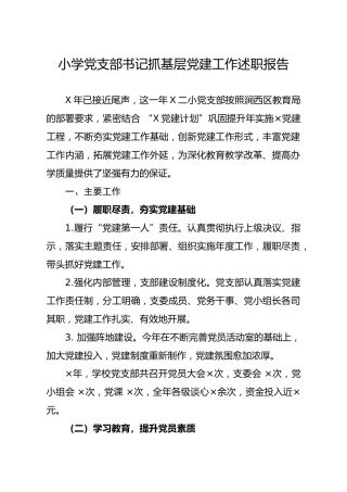 学校党支部书记抓基层党建工作述职报告3300字
