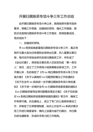 机关开展扫黑除恶专项斗争三年工作总结
