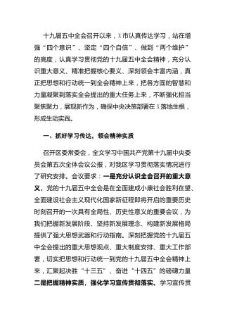 贯彻落实十九届五中全会精神情况的报告2篇
