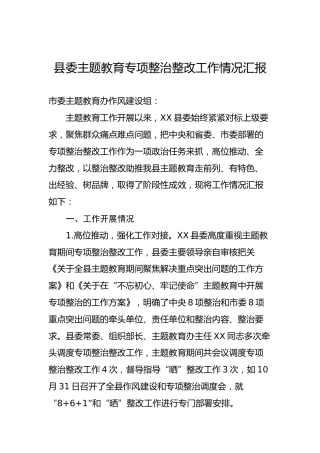 县委主题教育专项整治整改工作情况汇报