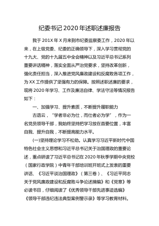 纪委书记2020年述职述廉报告5000字