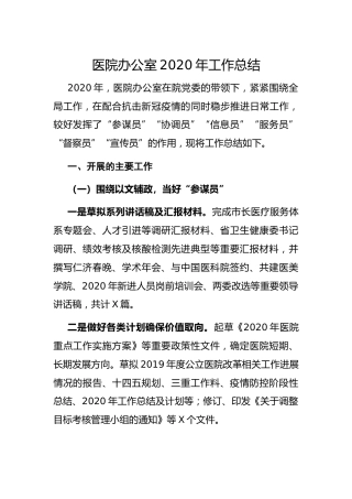 医院办公室2020年工作总结3100字