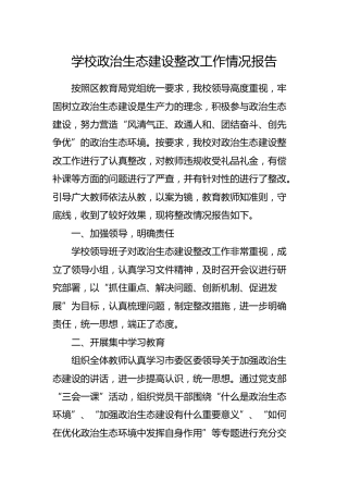 学校政治生态建设整改工作情况报告