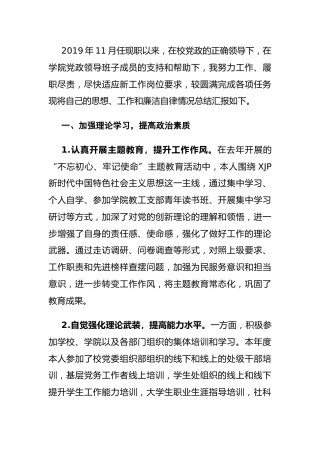 学校党委副书记2020年度个人述职报告2篇