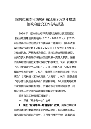 绍兴市生态环境局新昌分局2020年度法治政府建设工作总结报告