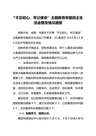 上年度民主生活会整改情况通报