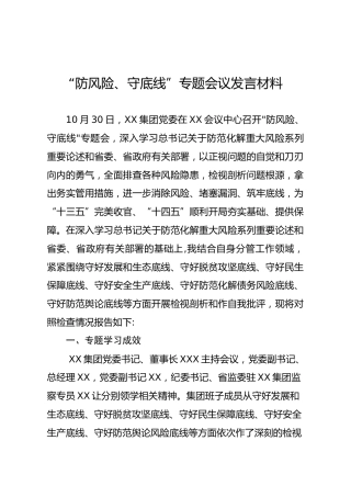 防风险守底线专题会议对照检查材料（公司4400字）