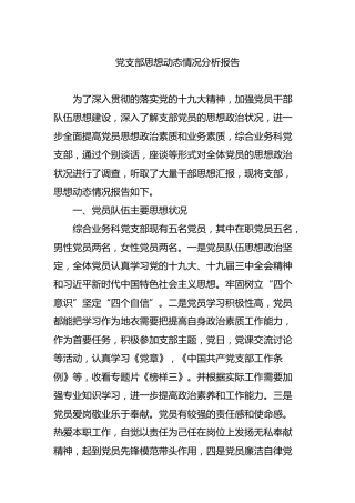 党支部思想动态情况分析报告（2019）