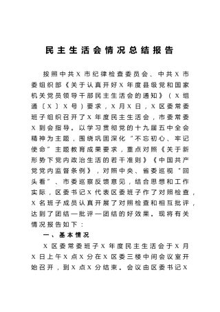 民主生活会情况总结报告5000字