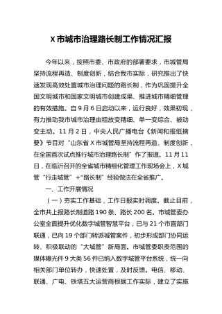 城市治理路长制工作情况汇报