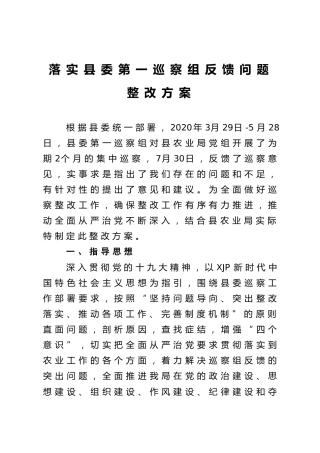 落实巡察组反馈问题整改方案1万字