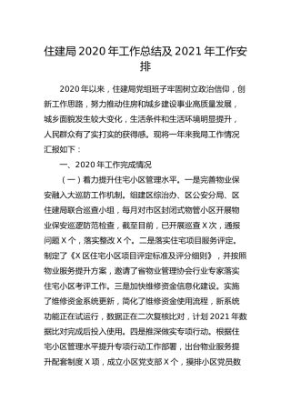 住建系统2020年工作总结及2021年工作安排
