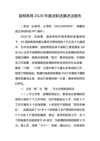 税务系统班子2020年度述职述廉述法报告5600字