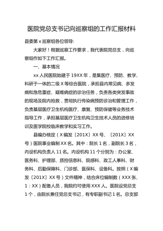 医院党总支书记向巡察组的工作汇报材料
