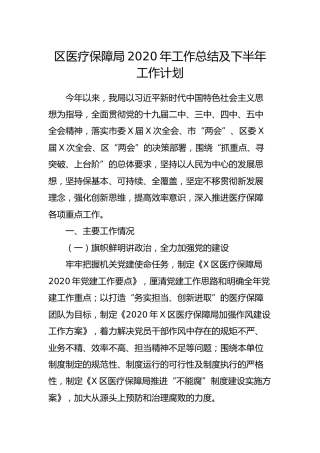 医保系统2020年工作总结及下半年工作计划