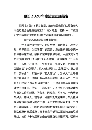 乡镇镇长2020年度述责述廉报告3100字