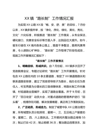 乡镇路长制工作情况总结汇报