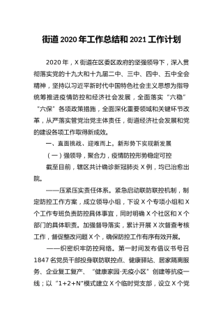 乡镇街道2020年工作总结和2021工作计划8100字
