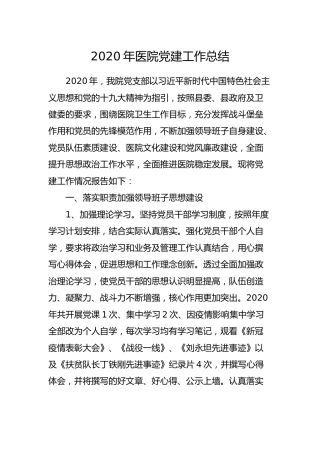 2020年医院党建工作总结4000字