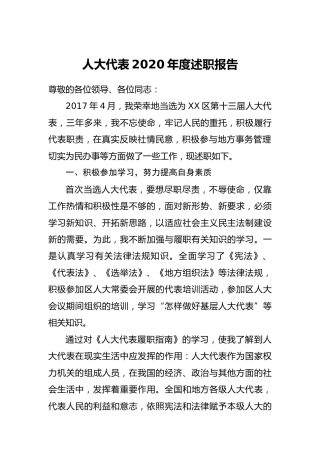 人大代表2020年度述职报告2600字