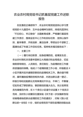 书记抓基层党建工作述职报告（农业农村系统）