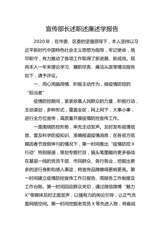 2020年宣传部长述职述廉述学报告5200字