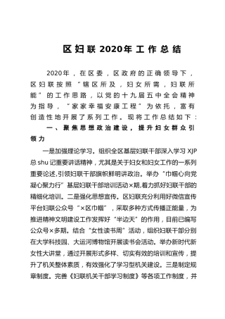 区妇联2020年度工作总结