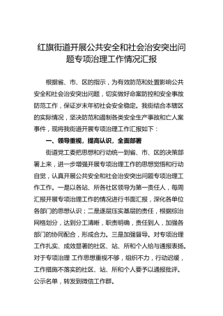 红旗街道开展公共安全和社会治安突出问题专项治理工作情况汇报