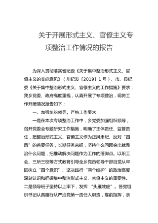 关于开展形式主义、官僚主义专项整治工作情况的报告